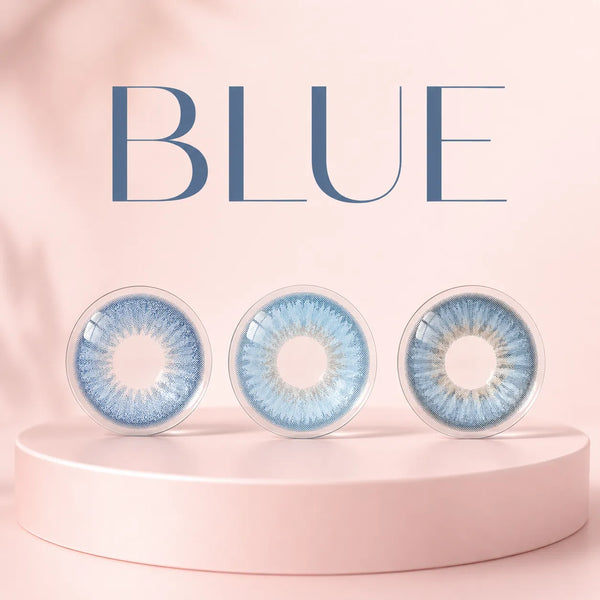 Blue colored contact lens shades with cool tones for bright and stylish eye makeup looks