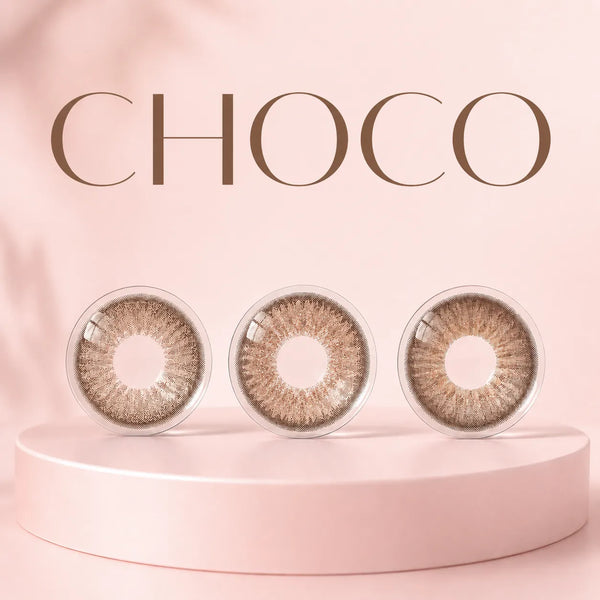 Chocolate colored contact lens shades featuring warm brown tones for natural eye makeup