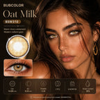 Oat Milk Choco lens detail image showing soft brown colored contact design