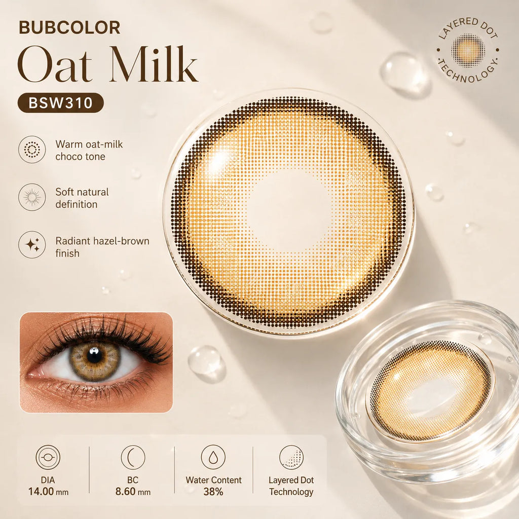 Oat Milk Choco colored contacts product image with warm brown lens details