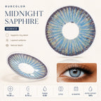 Blue contact lens product image displaying lens pattern, color texture, and cosmetic eye design