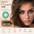 Green contact lens featuring delicate patterns for an eye color style