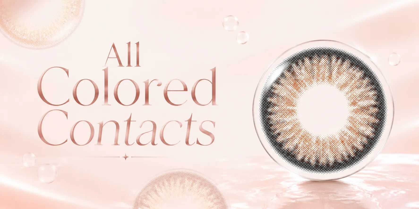 All Colored Contacts banner featuring warm brown lenses on pastel Bubcolor background