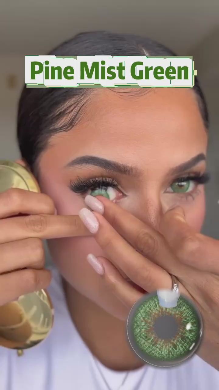 Pine Mist Green colored contact lens video showing fresh green eye color on model